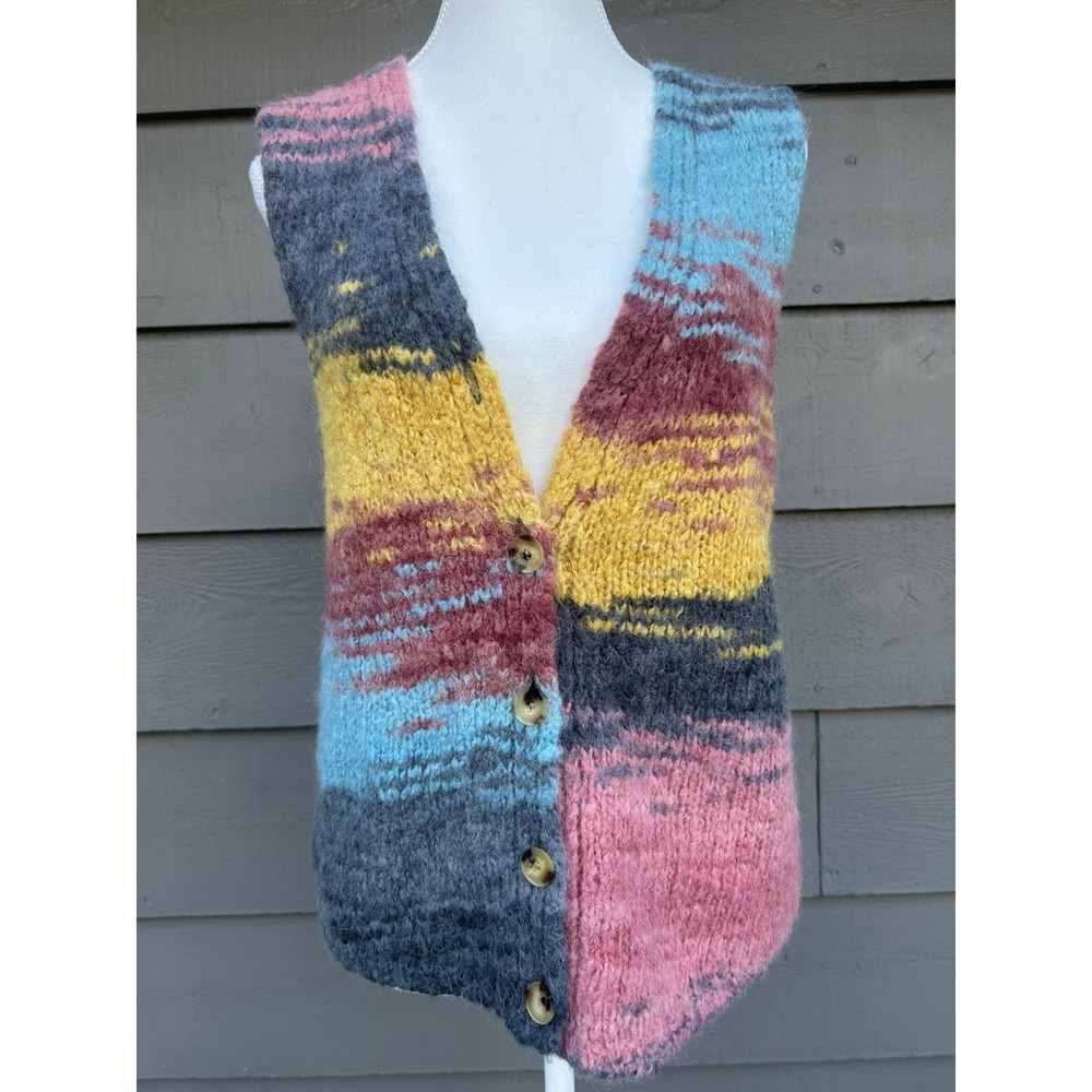 Gimaguas Multicolor Striped Alpaca Wool Knit Sweater Vest Small Made in Spain